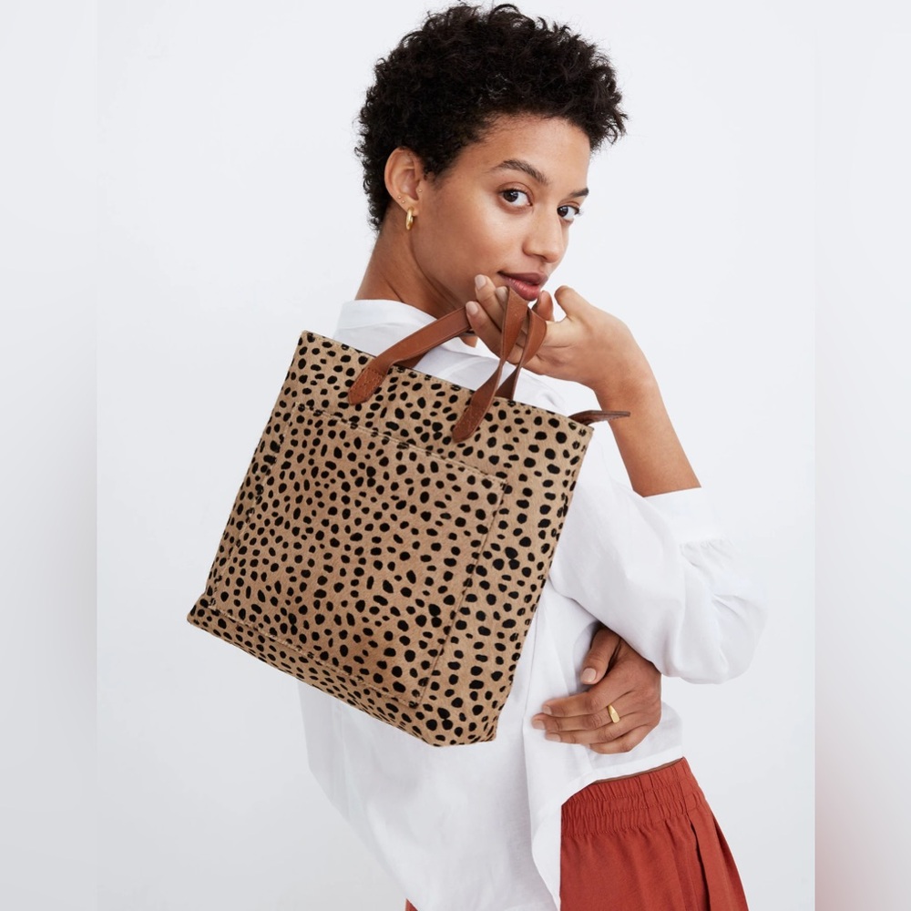 NWT Madewell Zip-Top Small Transport Spotted Calf Hair Leopard Animal Print Tote
